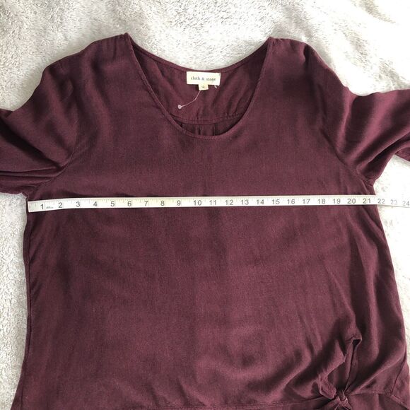 Cloth & Stone Anthropologie Shirt Medium Knot Front Tunic Split Sleeve Burgundy - Picture 10 of 13
